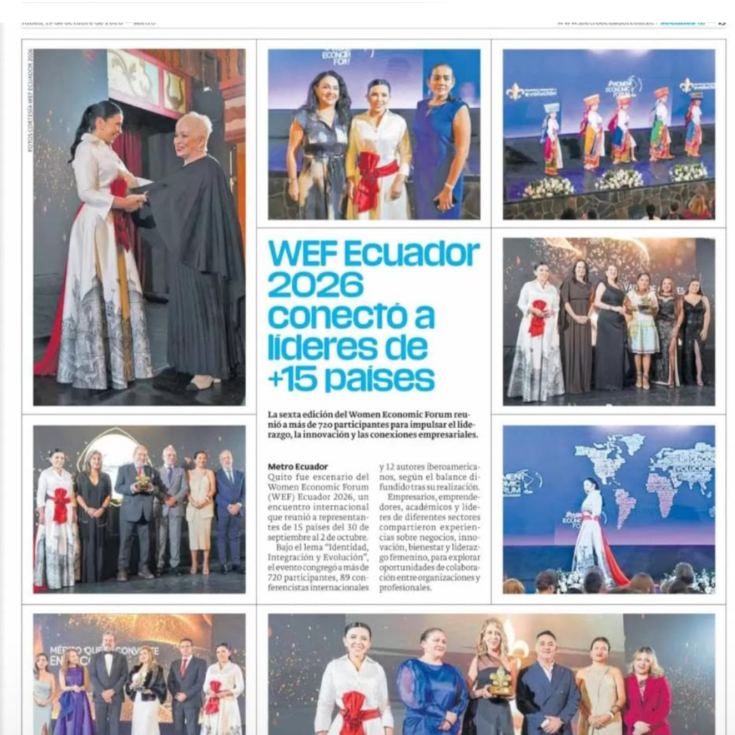 Artículo de Metro: WEF Ecuador 2026 conectó a líderes de +15 países, con fotografías del encuentro.